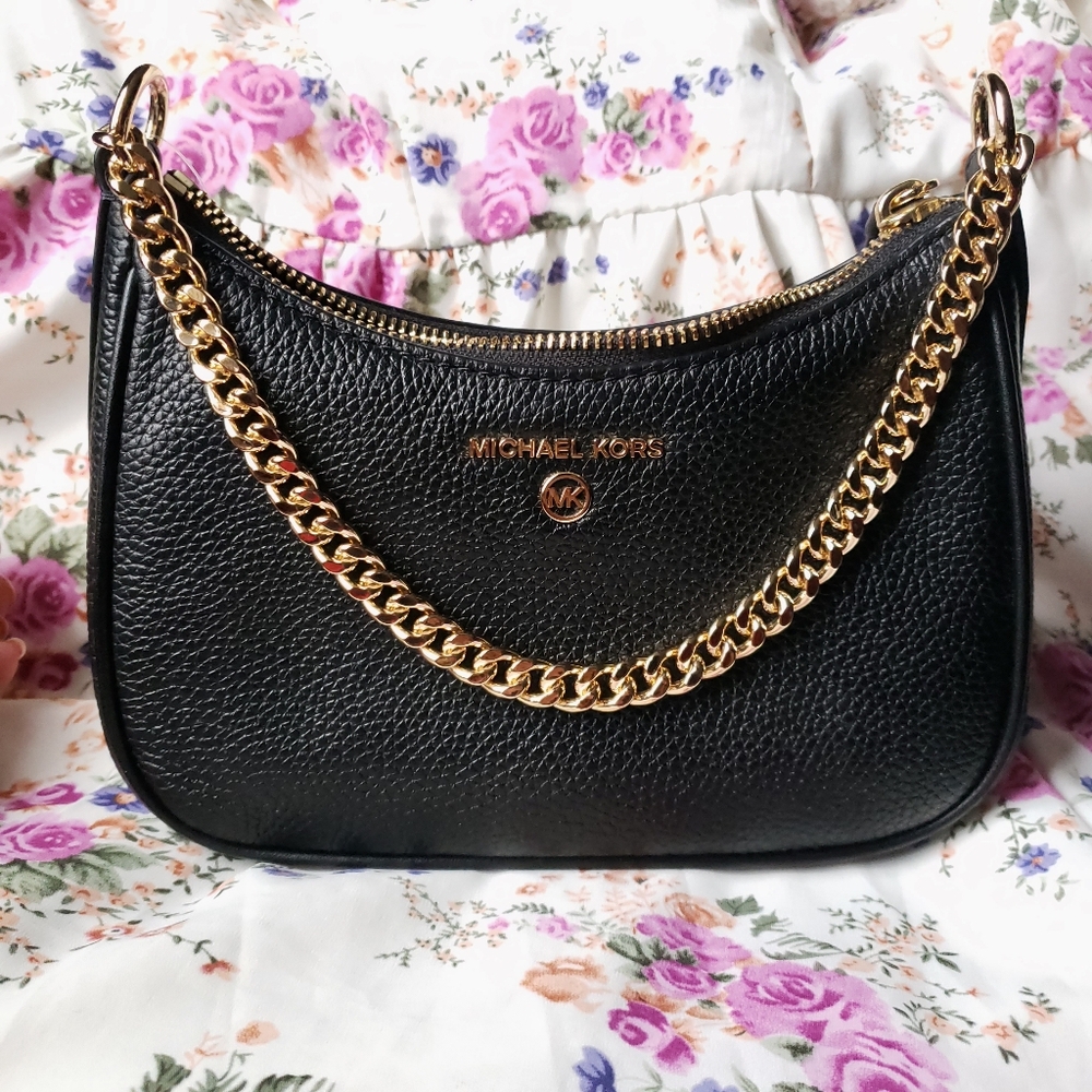 Michael Kors Black and Gold Jet Set Charm Pochette Women's Shoulder Bag